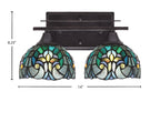Uptowne Two Light Bath Bar in Dark Granite with 7" Turquoise Cypress Art Glass Shade