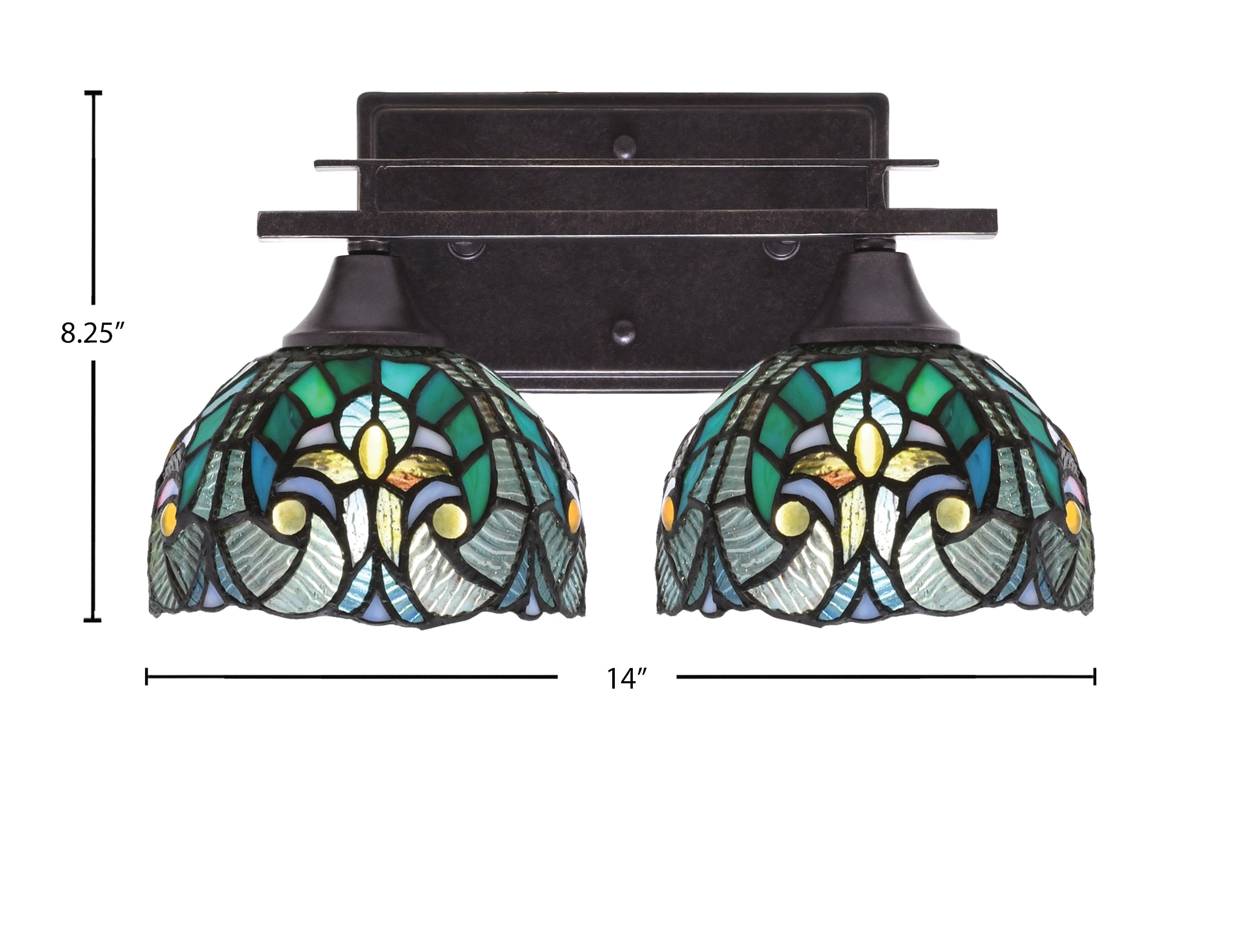 Uptowne Two Light Bath Bar in Dark Granite with 7" Turquoise Cypress Art Glass Shade