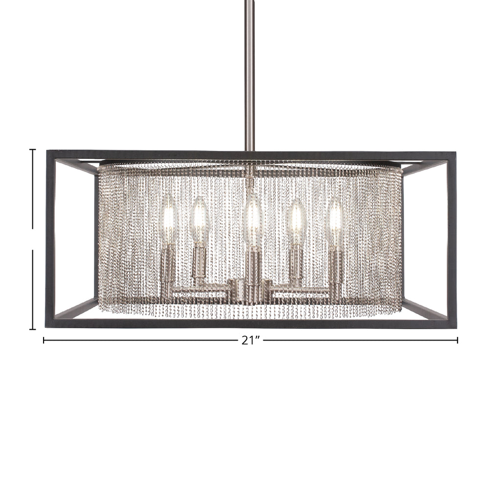 Cadina Five Light Chandelier in Matte Black & Brushed Nickel