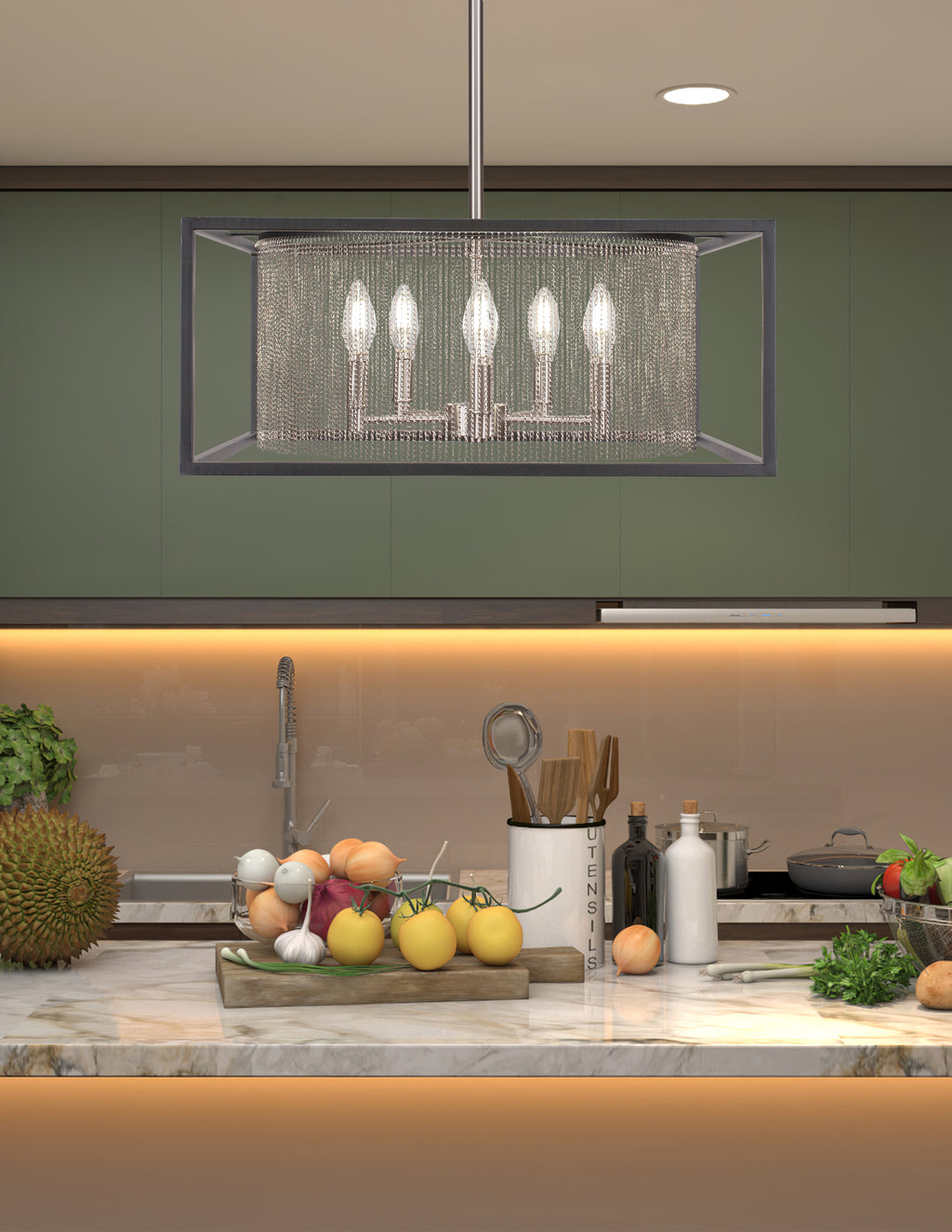 Cadina Five Light Chandelier in Matte Black & Brushed Nickel