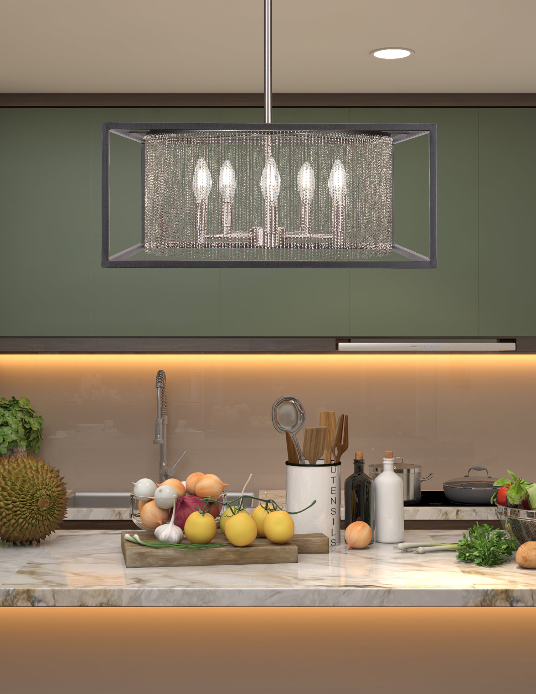 Cadina Five Light Chandelier in Matte Black & Brushed Nickel