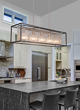 Cadina Five Light Island Pendant in Matte Black & Brushed Nickel