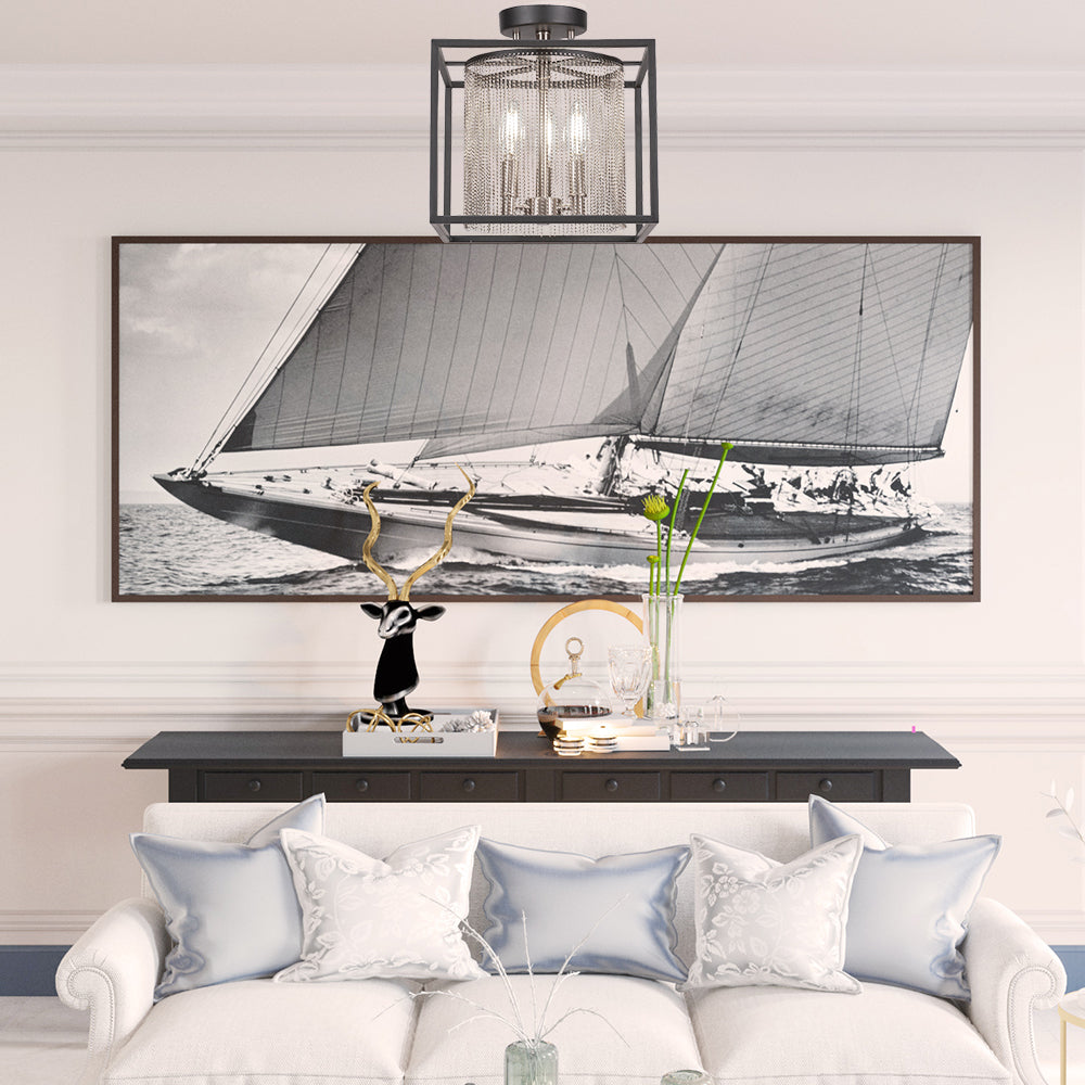 Cadina Three Light Semi-Flush Mount in Matte Black & Brushed Nickel