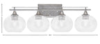 Uptowne Four Light Bath Bar in Aged Silver with 7" Clear Bubble Shade