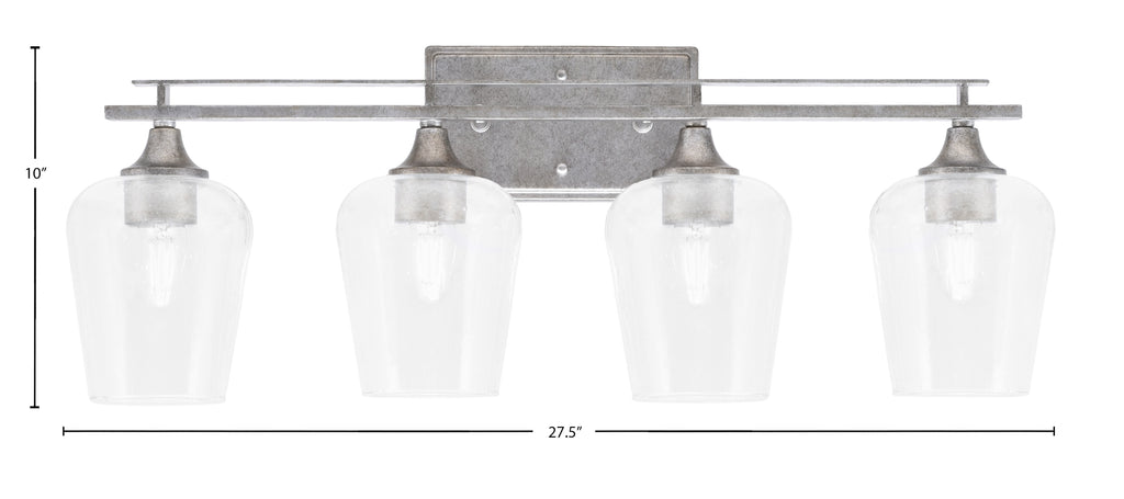 Uptowne Four Light Bath Bar in Aged Silver with 5" Clear Bubble Shade