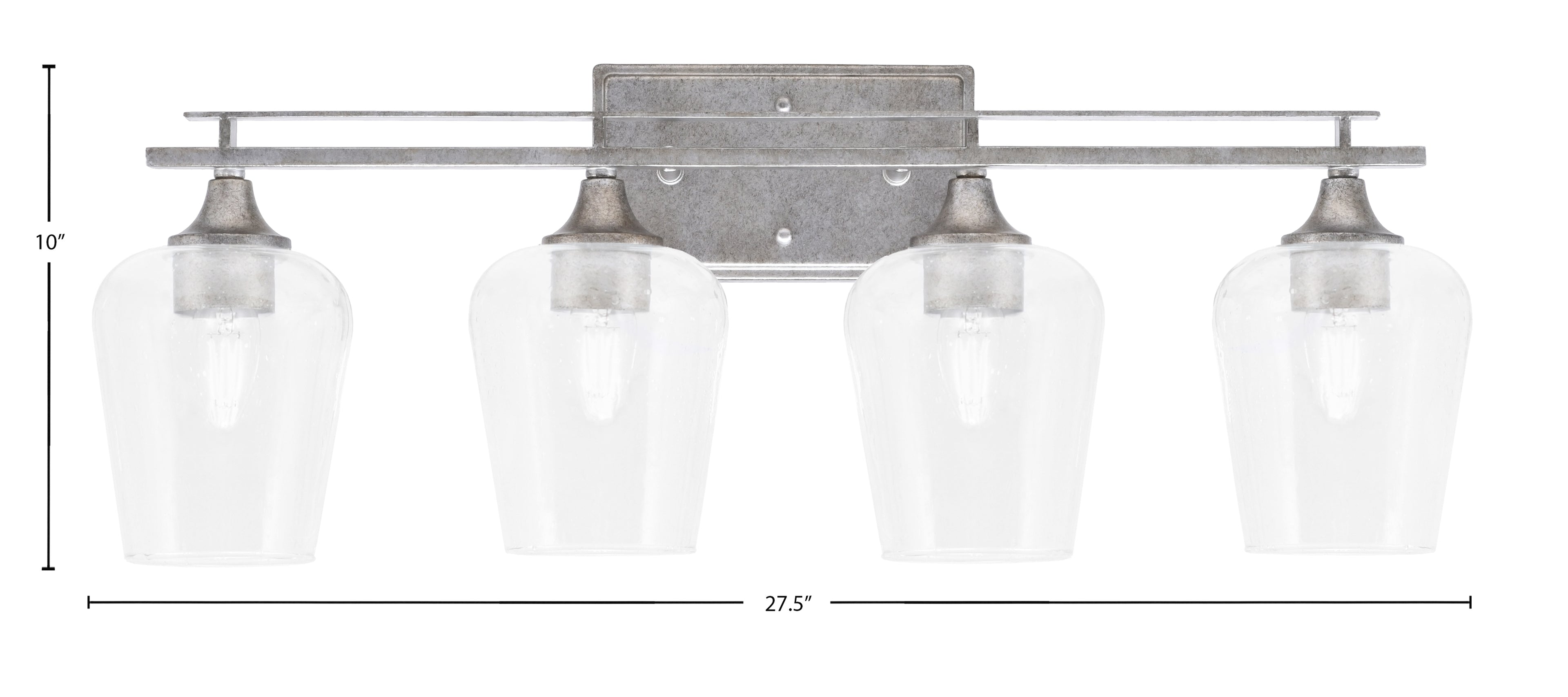 Uptowne Four Light Bath Bar in Aged Silver with 5" Clear Bubble Shade