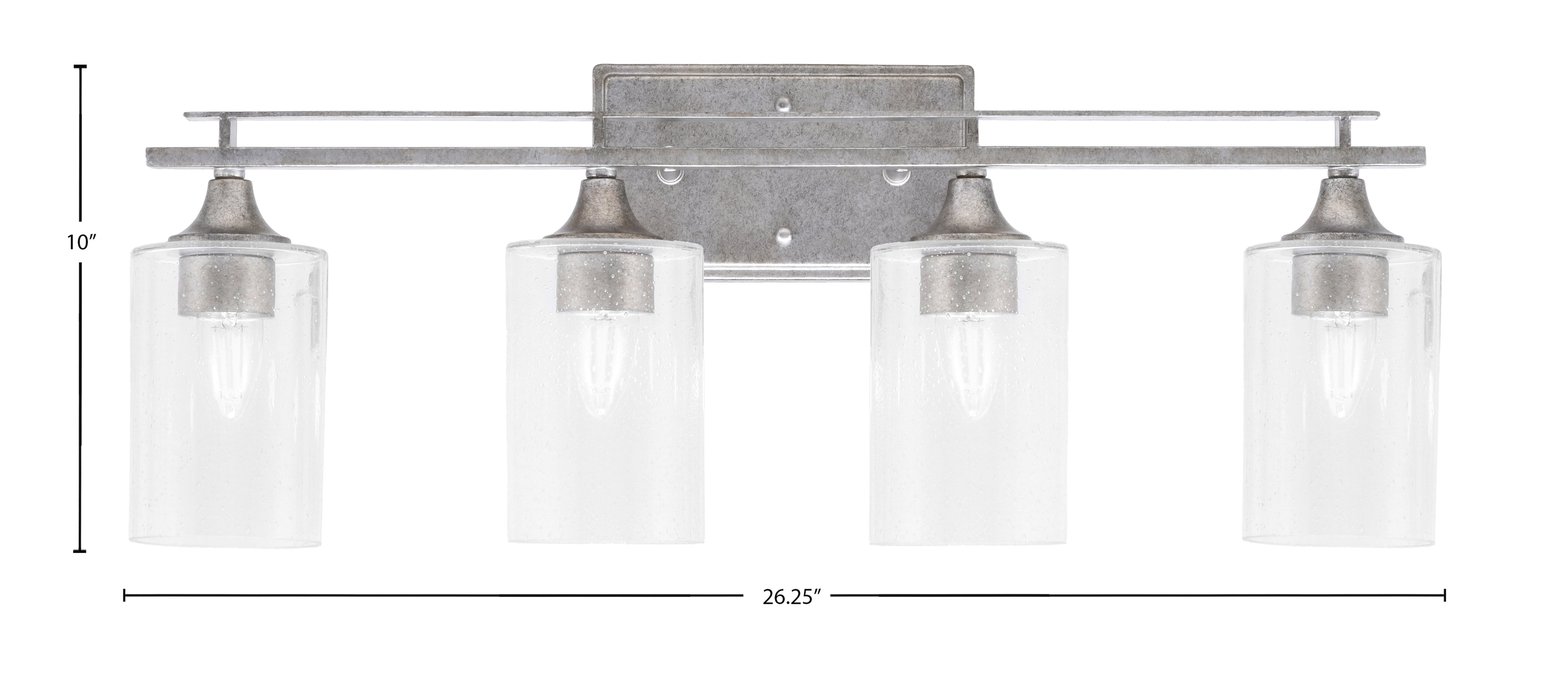 Uptowne Four Light Bath Bar in Aged Silver with 4" Clear Bubble Shade