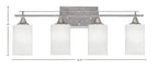 Uptowne Four Light Bath Bar in Aged Silver with 4" White Marble Shade