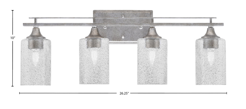 Uptowne Four Light Bath Bar in Aged Silver with 4" Smoke Bubble Shade