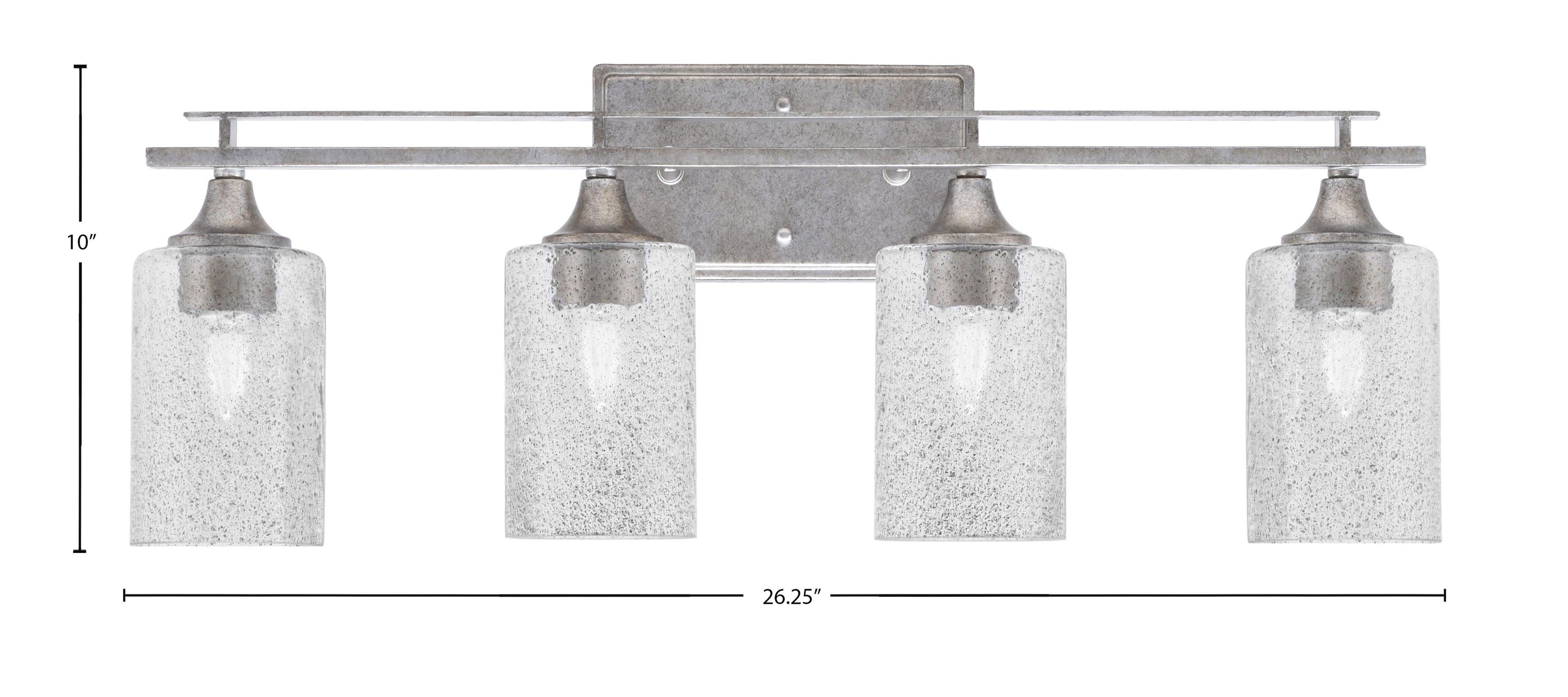 Uptowne Four Light Bath Bar in Aged Silver with 4" Smoke Bubble Shade