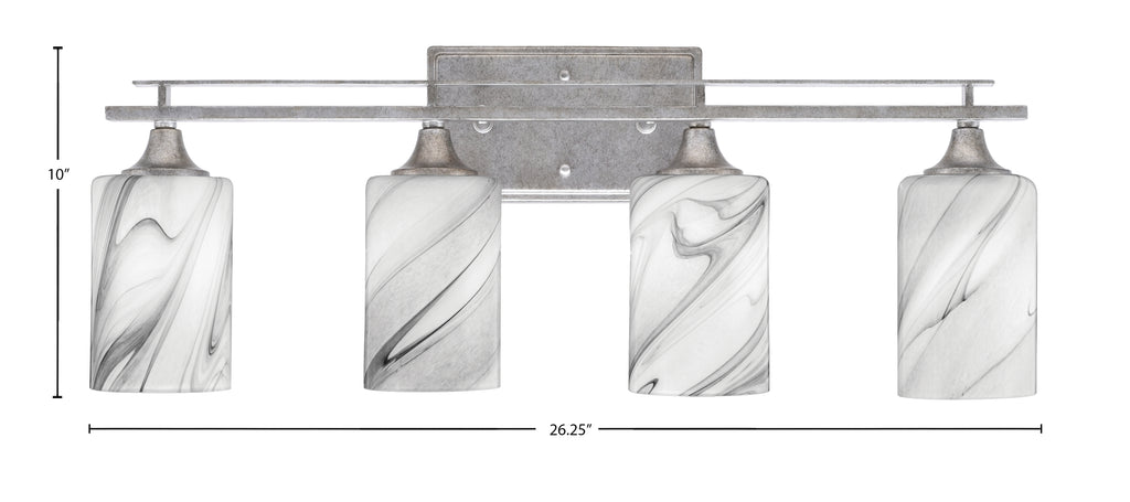 Uptowne Four Light Bath Bar in Aged Silver with 4" Onyx Swirl Shade