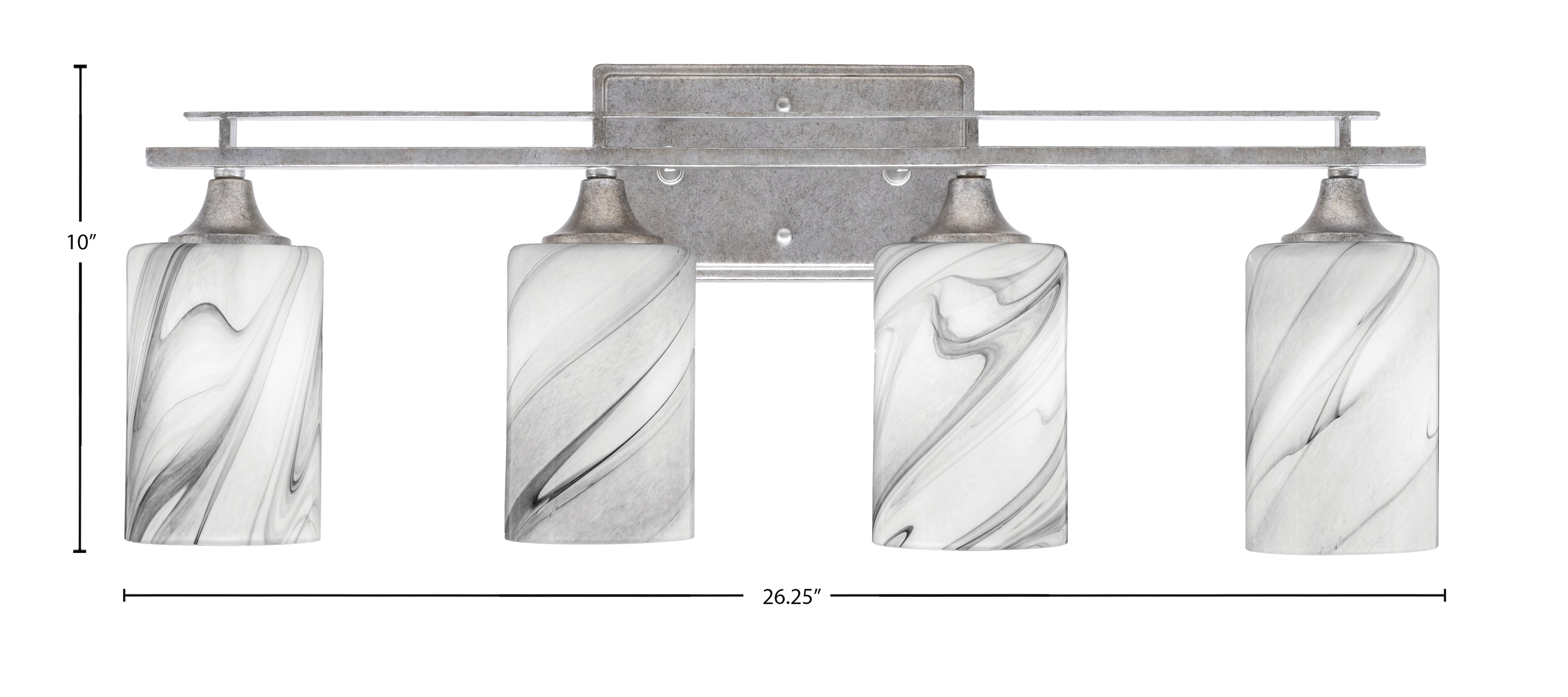 Uptowne Four Light Bath Bar in Aged Silver with 4" Onyx Swirl Shade