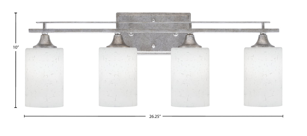 Uptowne Four Light Bath Bar in Aged Silver with 4" White Muslin Shade