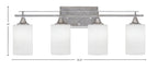 Uptowne Four Light Bath Bar in Aged Silver with 4" White Muslin Shade