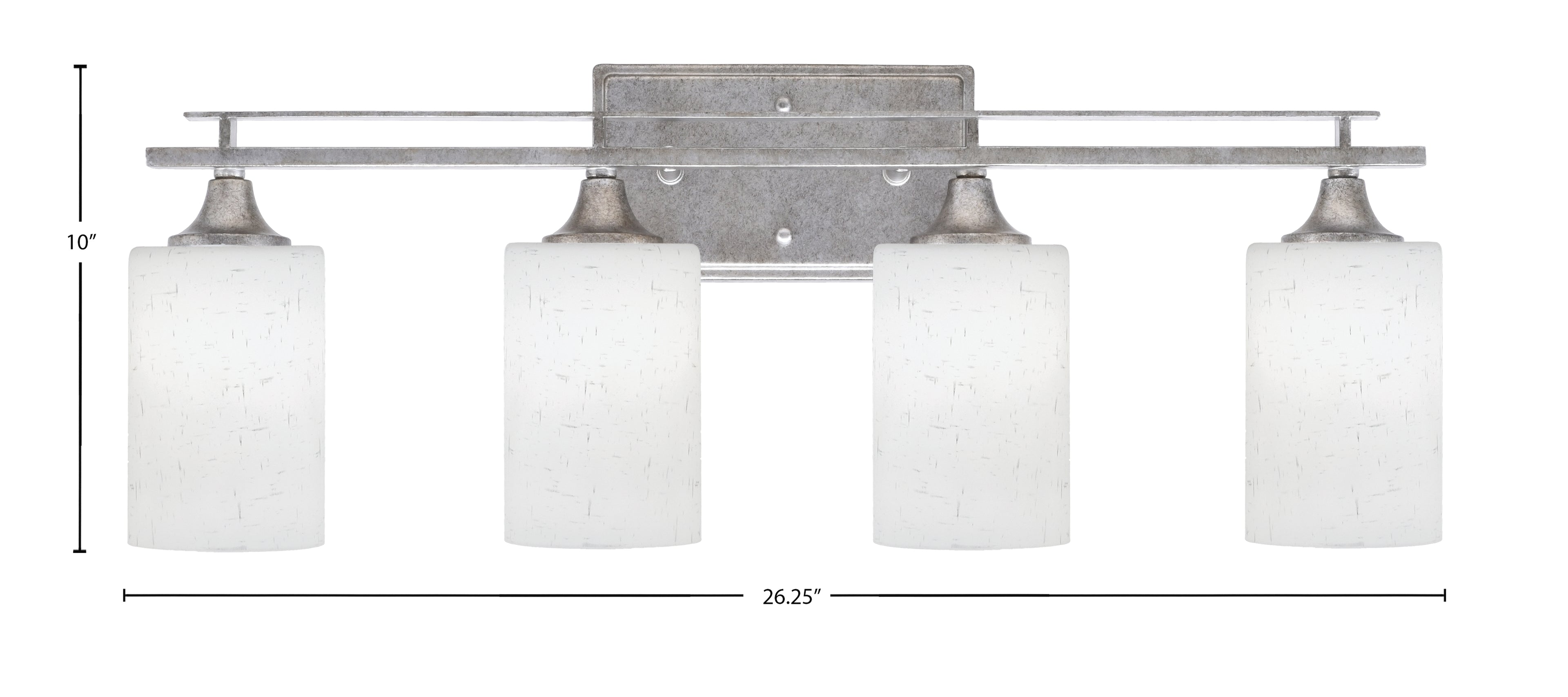 Uptowne Four Light Bath Bar in Aged Silver with 4" White Muslin Shade