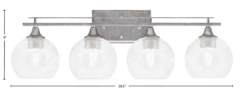 Uptowne Four Light Bath Bar in Aged Silver with 5.75" Clear Bubble Shade