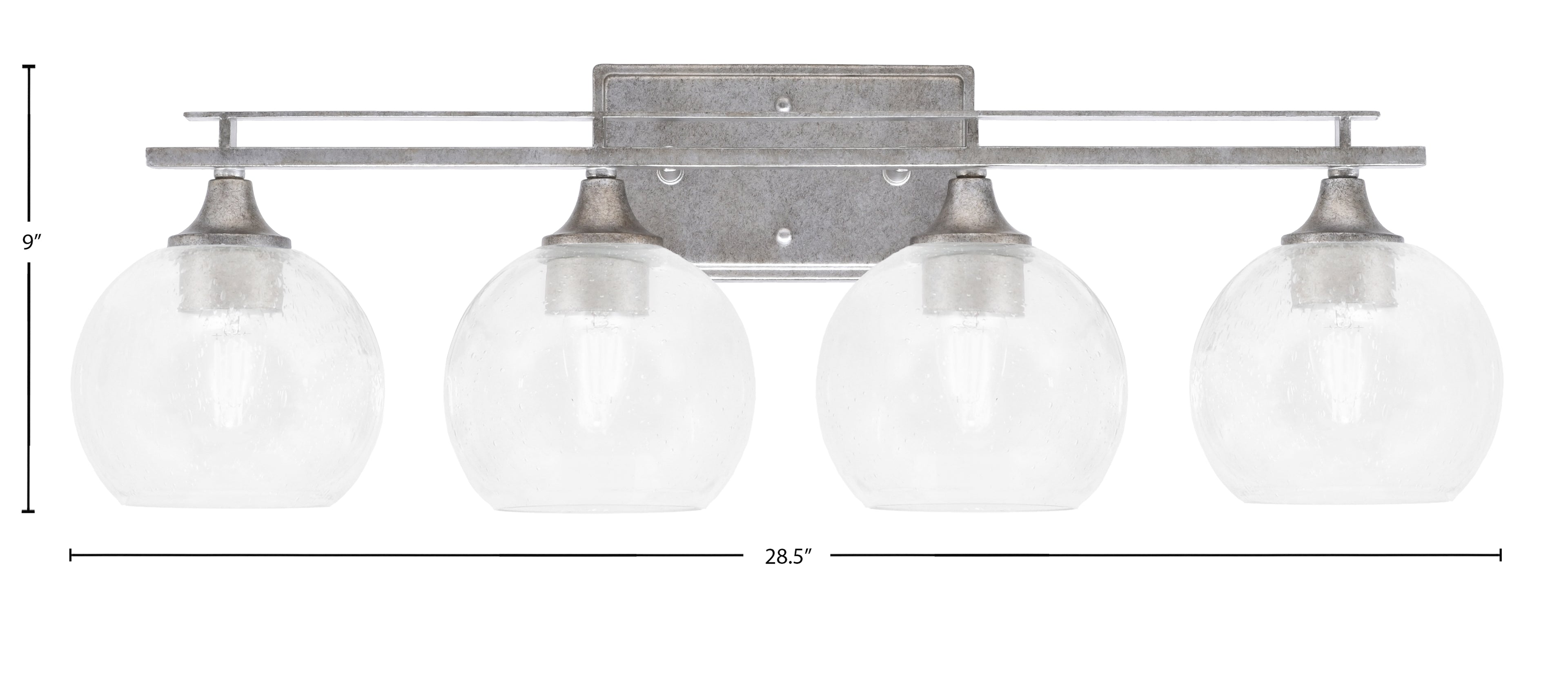 Uptowne Four Light Bath Bar in Aged Silver with 5.75" Clear Bubble Shade
