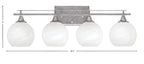 Uptowne Four Light Bath Bar in Aged Silver with 5.75" White Marble Shade