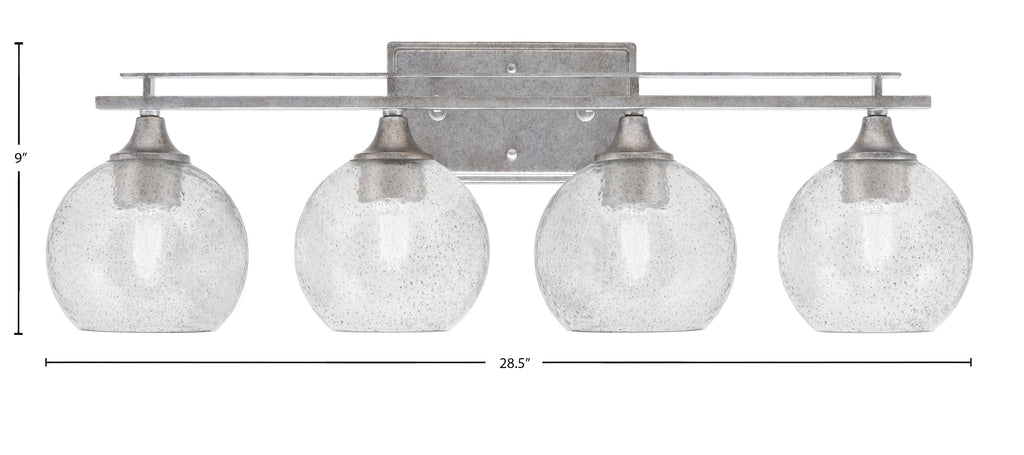 Uptowne Four Light Bath Bar in Aged Silver with 5.75" Smoke Bubble Shade