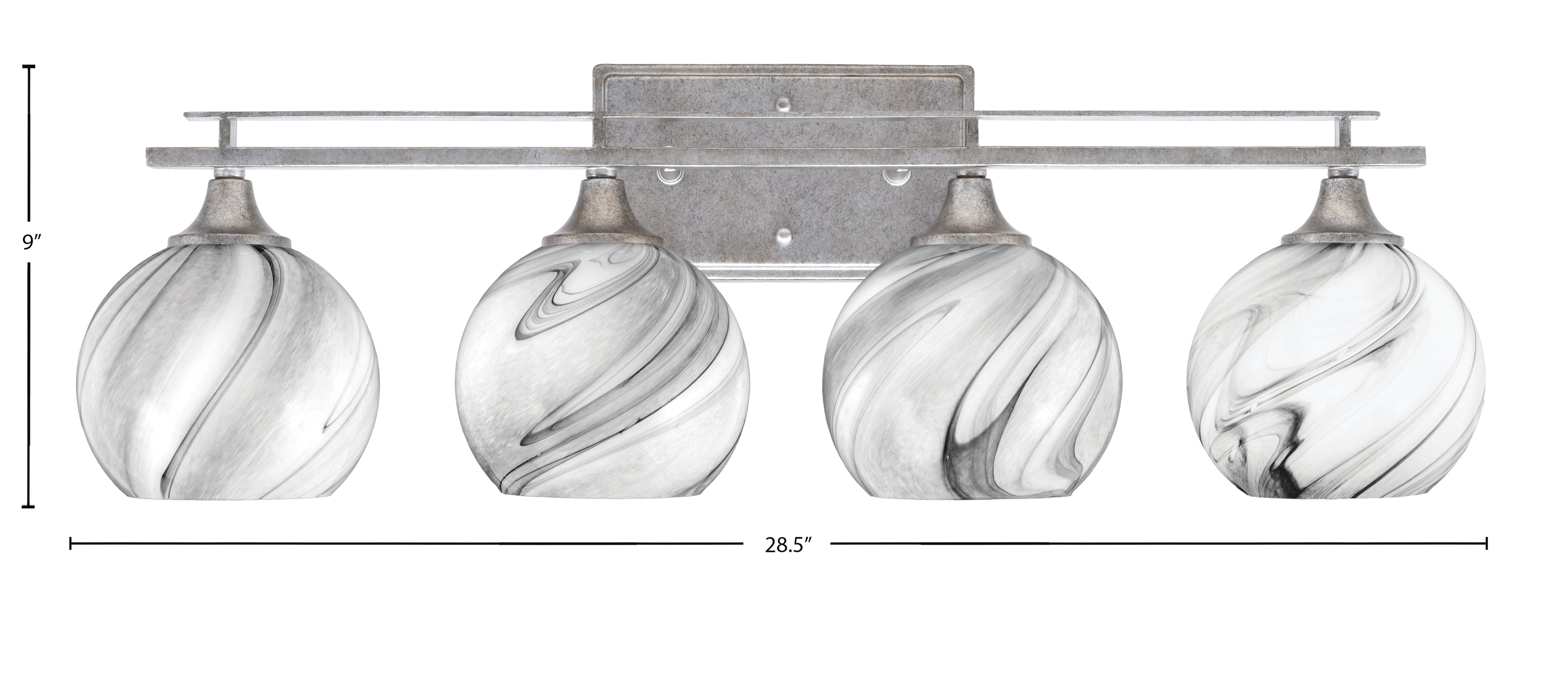 Uptowne Four Light Bath Bar in Aged Silver with 5.75" Onyx Swirl Shade