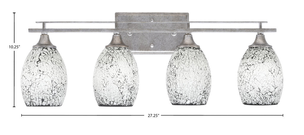 Uptowne Four Light Bath Bar in Aged Silver with 5" Black Fusion Shade