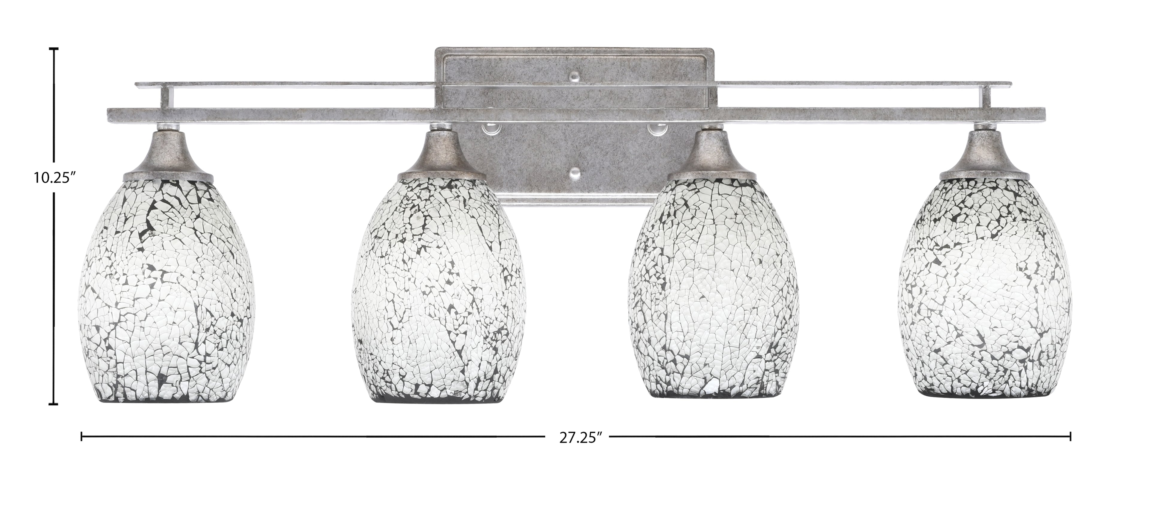 Uptowne Four Light Bath Bar in Aged Silver with 5" Black Fusion Shade