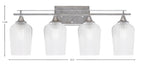 Uptowne Four Light Bath Bar in Aged Silver with 5" Clear Textured Shade