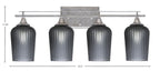 Uptowne Four Light Bath Bar in Aged Silver with 5" Smoke Textured Shade