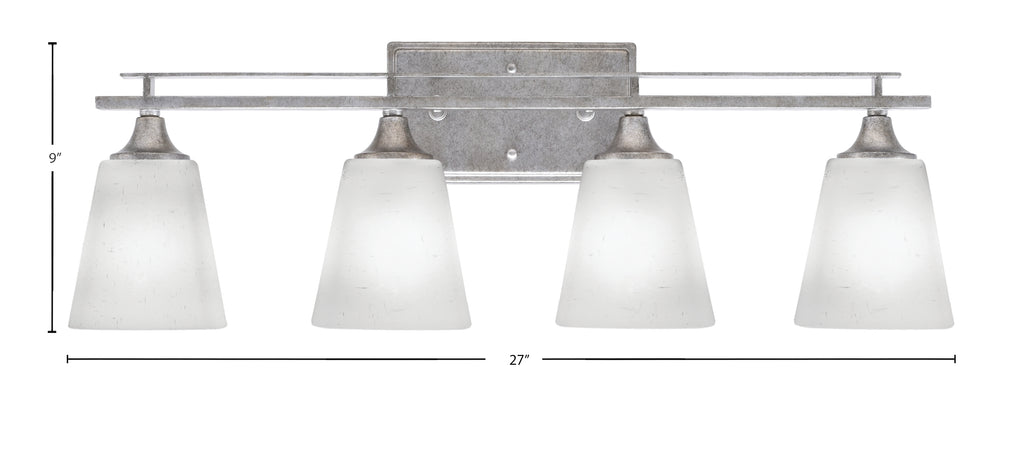 Uptowne Four Light Bath Bar in Aged Silver with 4.5" Square White Muslin Shade