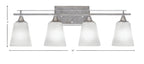 Uptowne Four Light Bath Bar in Aged Silver with 4.5" Square White Muslin Shade
