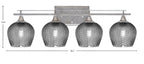 Uptowne Four Light Bath Bar in Aged Silver with 6" Smoke Textured Shade