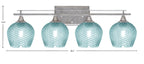 Uptowne Four Light Bath Bar in Aged Silver with 6" Turquoise Textured Shade