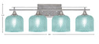 Uptowne Four Light Bath Bar in Aged Silver with 6" Turquoise Textured Shade