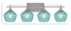 Uptowne Four Light Bath Bar in Aged Silver with 6" Turquoise Textured Shade