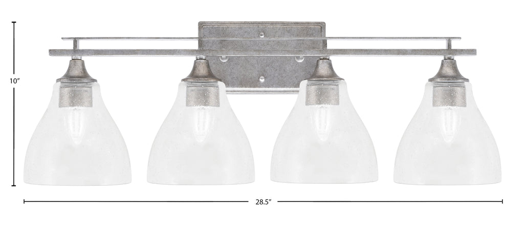Uptowne Four Light Bath Bar in Aged Silver with 6.25" Clear Bubble Shade