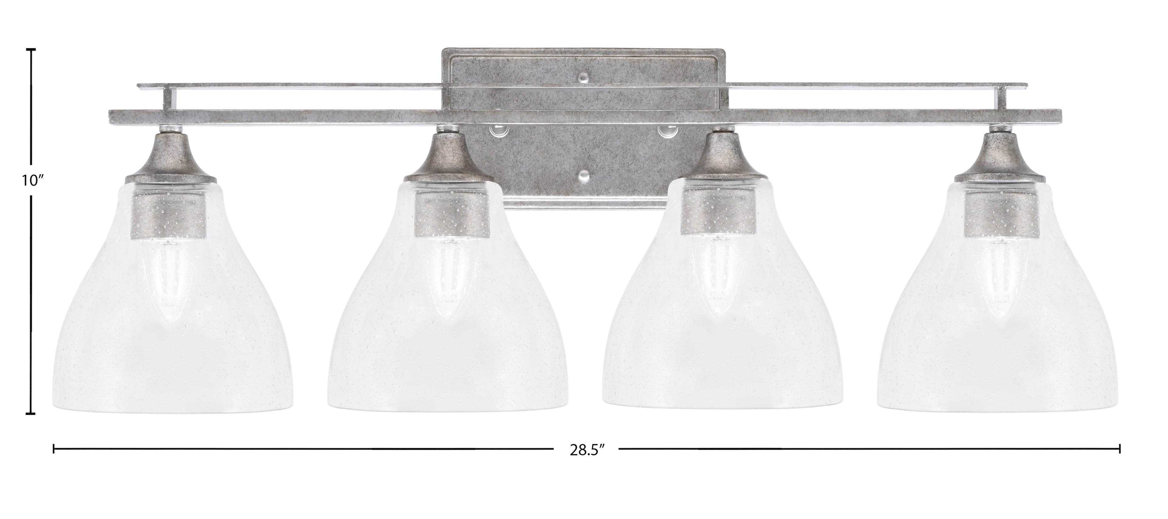 Uptowne Four Light Bath Bar in Aged Silver with 6.25" Clear Bubble Shade