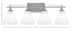 Uptowne Four Light Bath Bar in Aged Silver with 6.25" White Marble Shade
