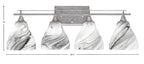 Uptowne Four Light Bath Bar in Aged Silver with 6.25" Onyx Swirl Shade