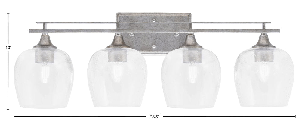 Uptowne Four Light Bath Bar in Aged Silver with 6" Clear Bubble Shade