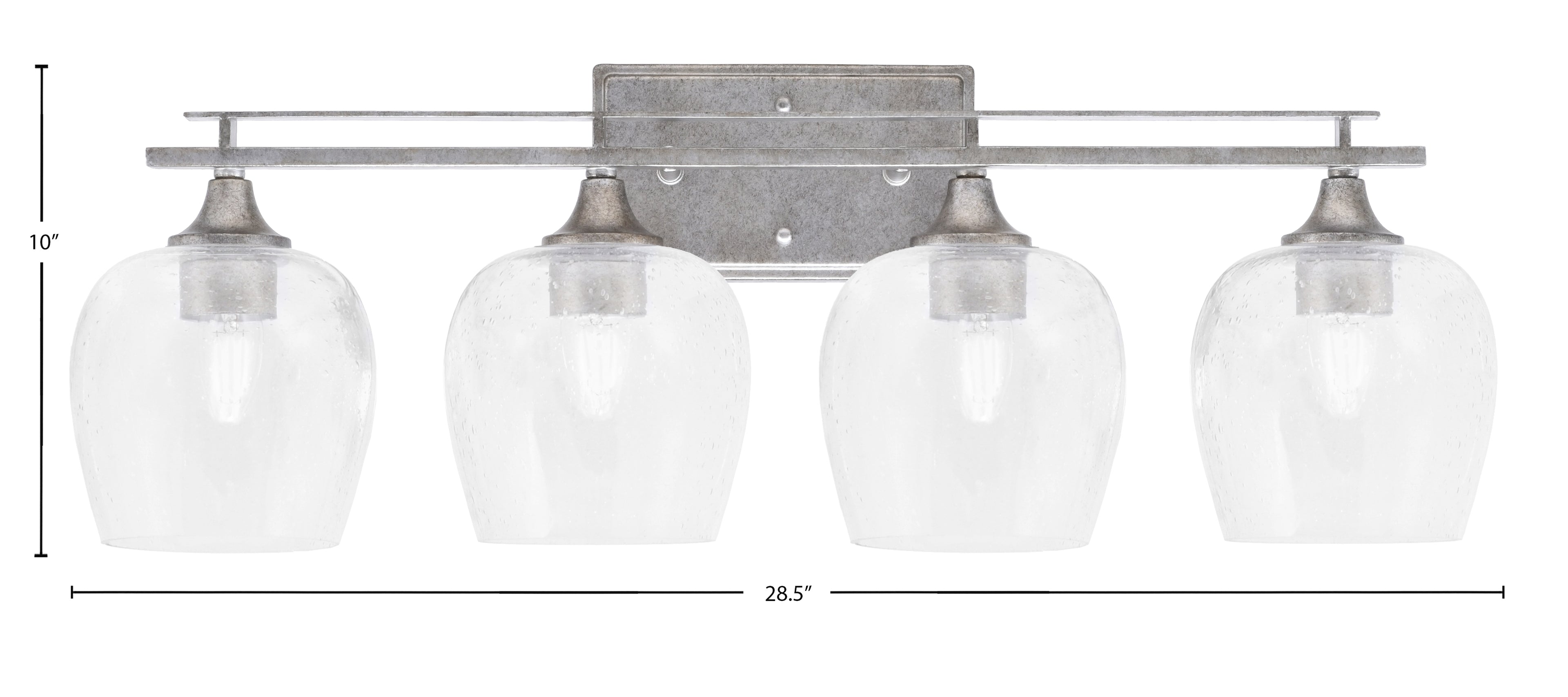 Uptowne Four Light Bath Bar in Aged Silver with 6" Clear Bubble Shade