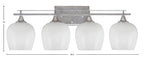 Uptowne Four Light Bath Bar in Aged Silver with 6" White Marble Shade