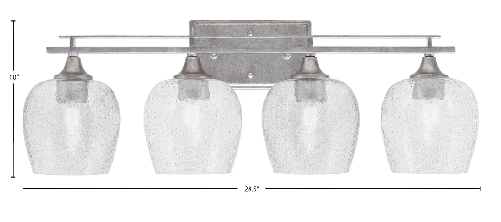 Uptowne Four Light Bath Bar in Aged Silver with 6" Smoke Bubble Shade