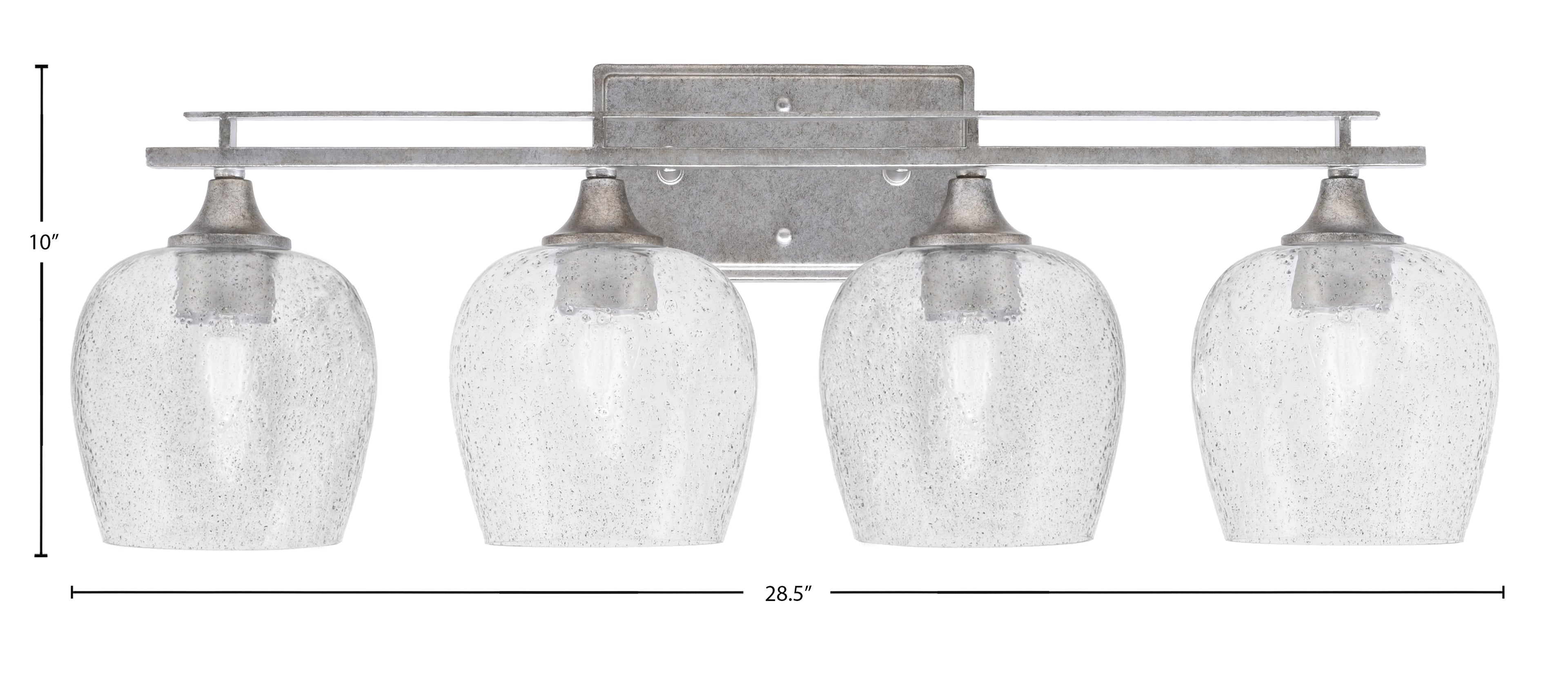 Uptowne Four Light Bath Bar in Aged Silver with 6" Smoke Bubble Shade