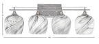 Uptowne Four Light Bath Bar in Aged Silver with 6" Onyx Swirl Shade