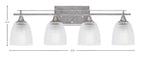 Uptowne Four Light Bath Bar in Aged Silver with 5" Clear Ribbed Shade