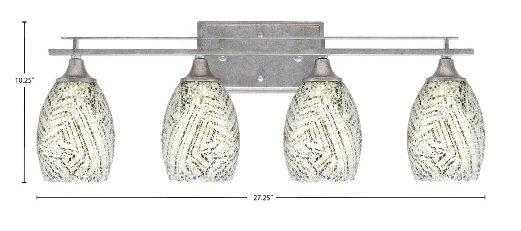 Uptowne Four Light Bath Bar in Aged Silver with 5" Natural Fusion Shade