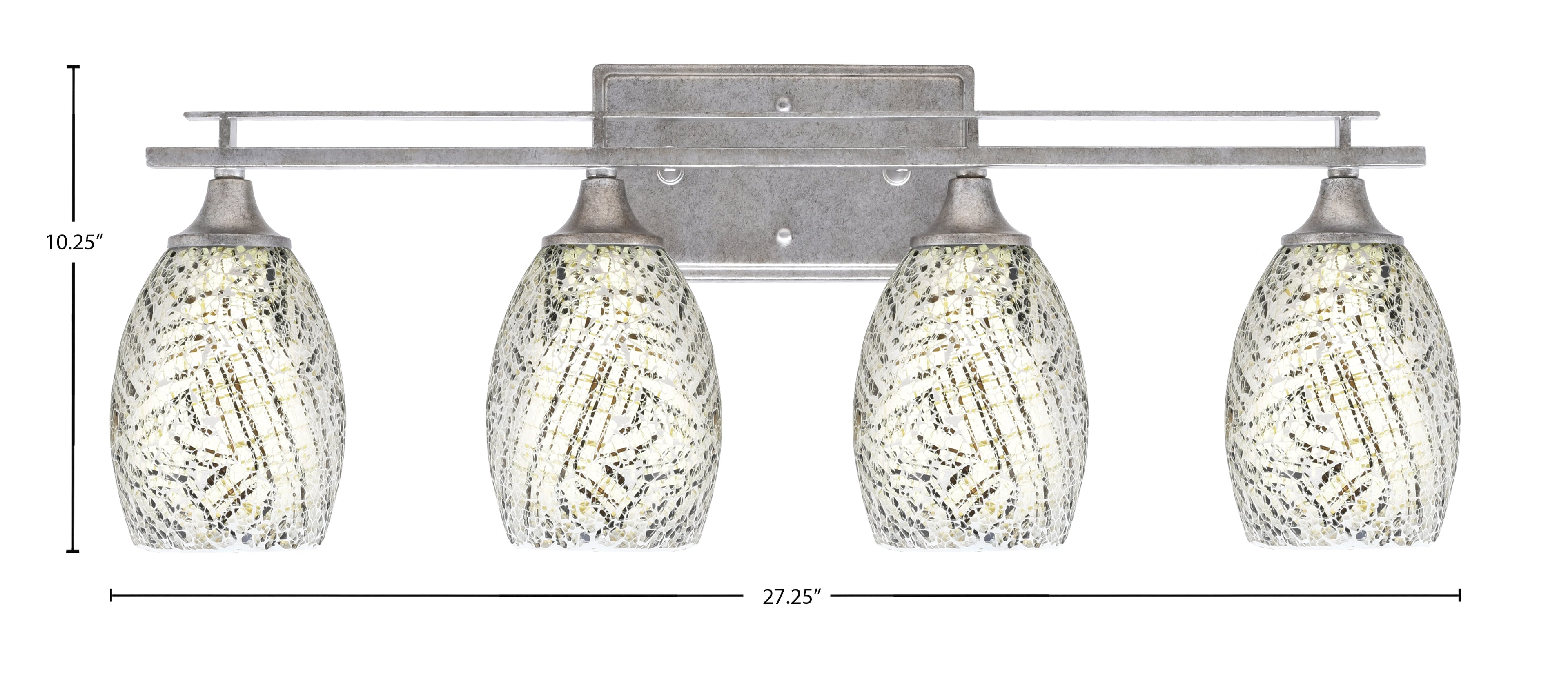 Uptowne Four Light Bath Bar in Aged Silver with 5" Natural Fusion Shade