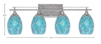 Uptowne Four Light Bath Bar in Aged Silver with 5" Turquoise Fusion Shade