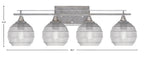 Uptowne Four Light Bath Bar in Aged Silver with 6" Clear Ribbed Shade