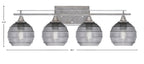 Uptowne Four Light Bath Bar in Aged Silver with 6" Smoke Ribbed Shade
